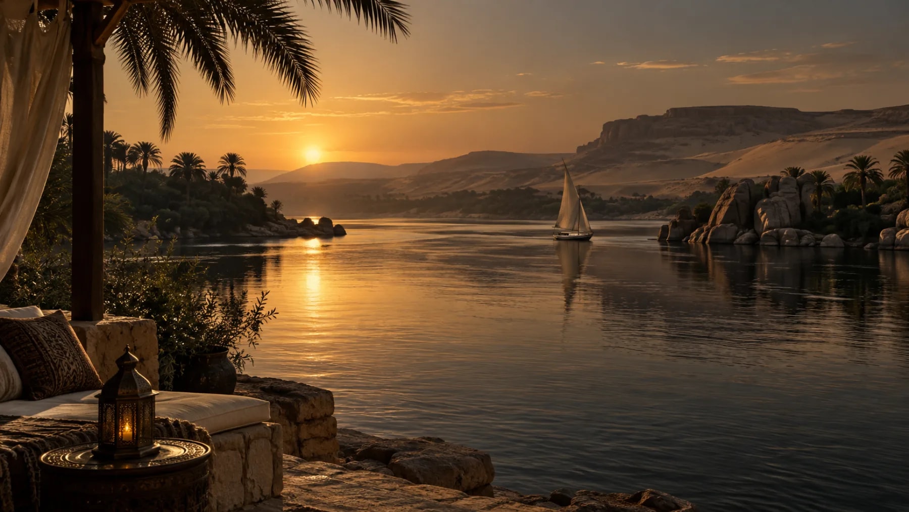 A felucca on the Nile at dusk