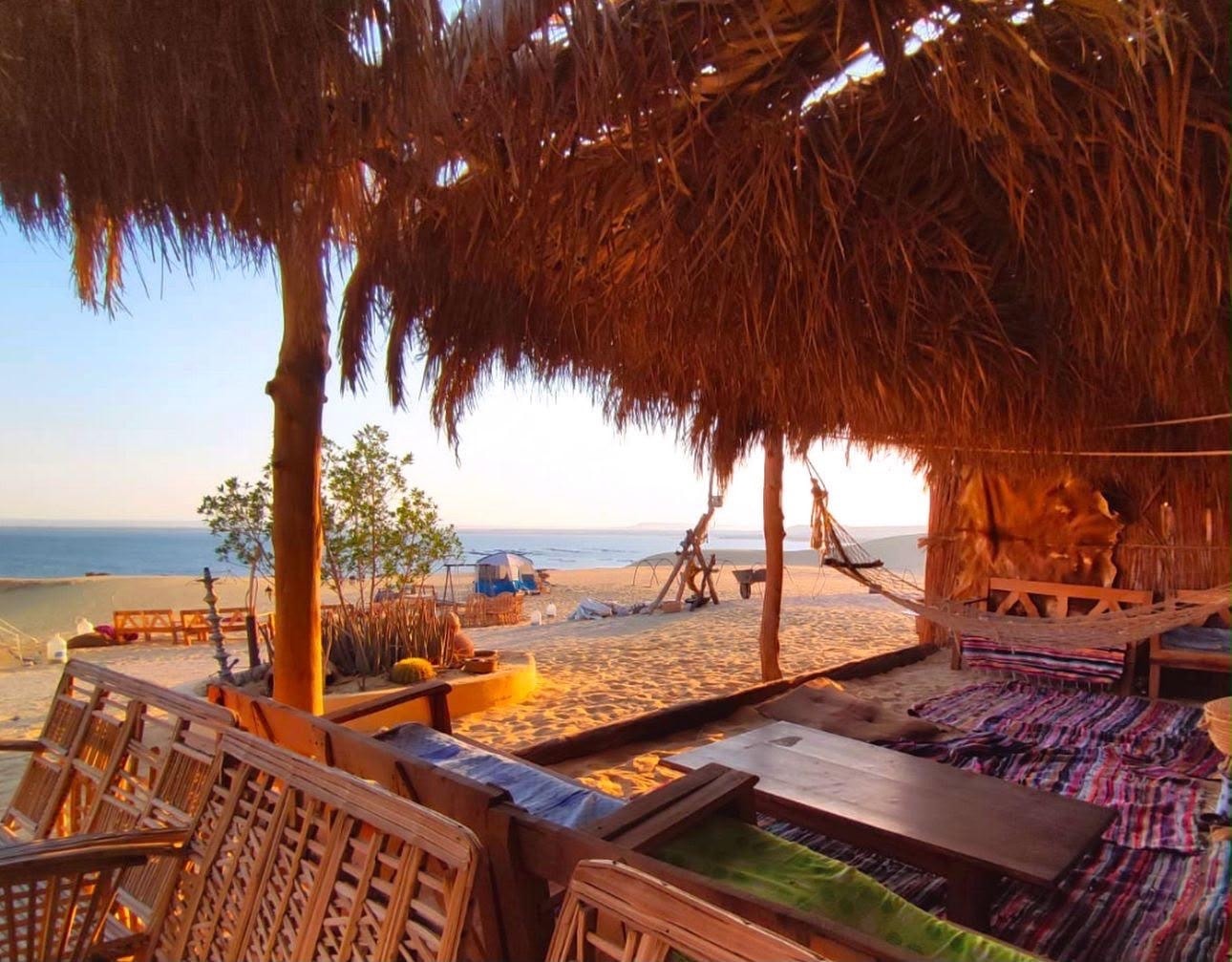 A shaded lounge looking out over the lake